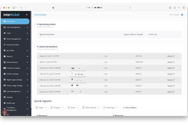 Reports, dashboard and analytics - InterTicket